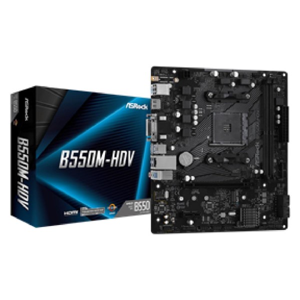 ASROCK MB B550M-HDV, SOCKET AMD AM4, CS AMD B550, 2 DIMM SOCKETS DDR4, D-SUB/DVI-D/HDMI, LAN GIGABIT, MICRO-ATX, 2YW.