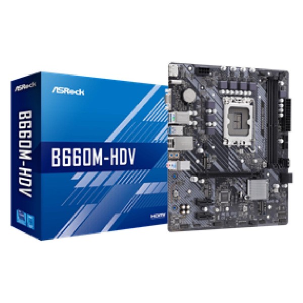 ASROCK MB B660M-HDV, SOCKET INTEL LGA1700 12th GEN, CS INTEL B660, 2 DIMM SOCKETS DDR4, D-SUB/DP/HDMI, LAN GIGABIT, MICRO-ATX, 2YW.