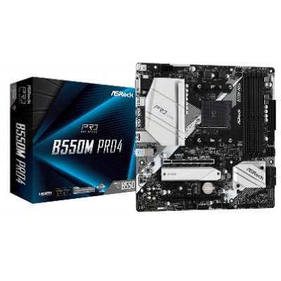 ASROCK MB B550M PRO4, SOCKET AMD AM4, CS AMD B550, 4 DIMM SOCKETS DDR4, D-SUB/DISPLAY PORT/HDMI, LAN GIGABIT, MICRO-ATX, 2YW. ASROCK MB B550M PRO4, SOCKET AMD AM4, CS AMD B550, 4 DIMM SOCKETS DDR4, D-SUB/DISPLAY PORT/HDMI, LAN GIGABIT, MICRO-ATX, 2YW.