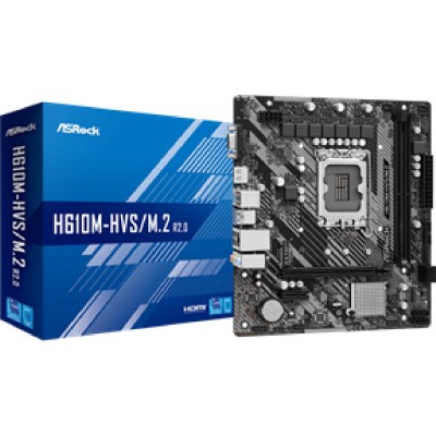 ASROCK MB H610M-HVS/M.2 R2.0, SOCKET INTEL LGA1700 13th/12th GEN, CS INTEL H610, 2 DIMM SOCKETS DDR4, D-SUB/HDMI, LAN GIGABIT, MICRO-ATX, 2YW ASROCK MB H610M-HVS/M.2 R2.0, SOCKET INTEL LGA1700 13th/12th GEN, CS INTEL H610, 2 DIMM SOCKETS DDR4, D-SUB/HDMI, LAN GIGABIT, MICRO-ATX, 2YW