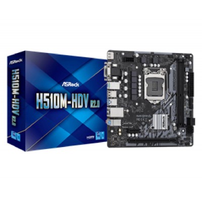 ASROCK MB H510M-HDV R2.0, SOCKET INTEL LGA1200 11th/10th GEN, CS INTEL H510, 2 DIMM SOCKETS DDR4, D-SUB/DVI-D/HDMI, LAN GIGABIT, MICRO-ATX, 2YW. ASROCK MB H510M-HDV R2.0, SOCKET INTEL LGA1200 11th/10th GEN, CS INTEL H510, 2 DIMM SOCKETS DDR4, D-SUB/DVI-D/HDMI, LAN GIGABIT, MICRO-ATX, 2YW.