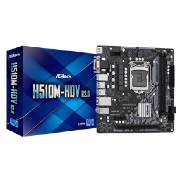 ASROCK MB H510M-HDV R2.0, SOCKET INTEL LGA1200 11th/10th GEN, CS INTEL H510, 2 DIMM SOCKETS DDR4, D-SUB/DVI-D/HDMI, LAN GIGABIT, MICRO-ATX, 2YW.