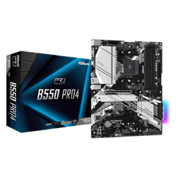 ASROCK MB B550 PRO4, SOCKET AMD AM4, CS AMD B550, 4 DIMM SOCKETS DDR4, D-SUB/HDMI, LAN GIGABIT, ATX, 2YW.