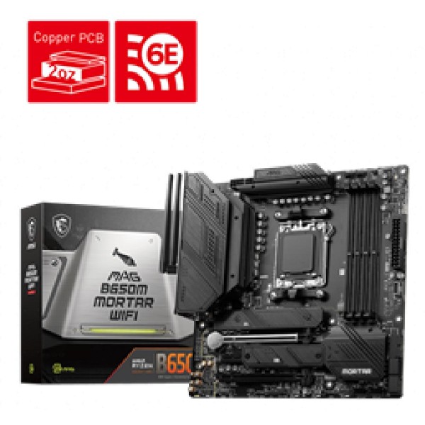 MSI MB MAG B650M MORTAR WIFI, SOCKET AMD AM5, CS AMD B650, 4 DIMM SOCKETS DDR5, HDMI/DP, LAN 2.5G, WIFI, MICRO-ATX, 3YW.