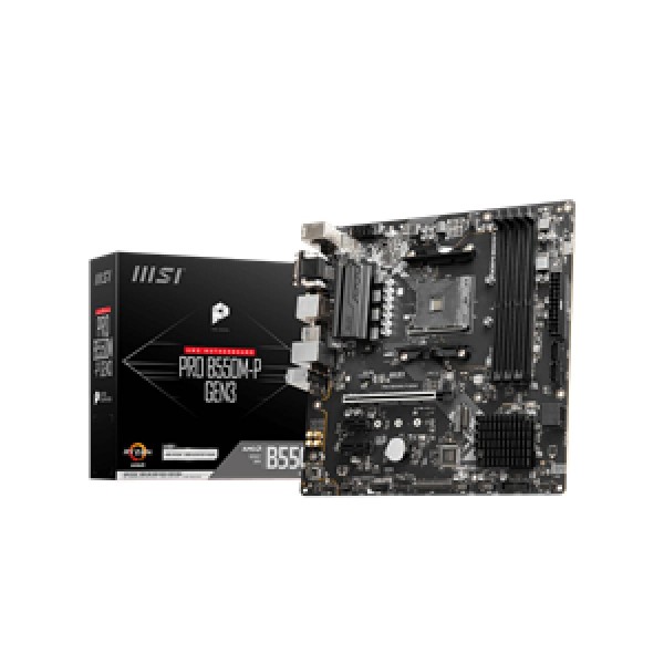 MSI MB PRO B550M-P GEN3, SOCKET AMD AM4, CS AMD B550, 4 DIMM SOCKETS DDR4, VGA/DVI-D/HDMI, LAN 1G, MICRO-ATX, 3YW.