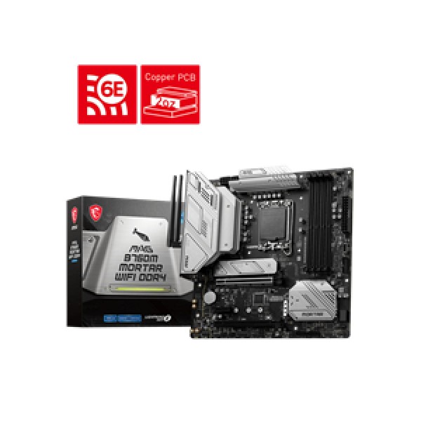 MSI MB MAG B760M MORTAR WIFI DDR4, SOCKET INTEL LGA1700 13th/12th GEN, CS INTEL B760, 4 DIMM SOCKETS DDR4, DP/HDMI,  LAN I2.5G, WIFI, mATX, 3YW.