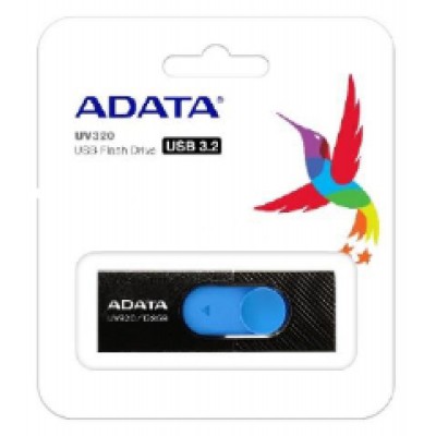 ADATA FLASH USB DRIVE 64GB AUV320-64G-RBKBL, USB3.2, RETRACTABLE, BLACK/BLUE, 5YW.