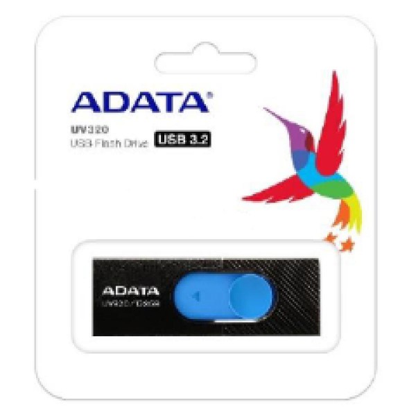 ADATA FLASH USB DRIVE 64GB AUV320-64G-RBKBL, USB3.2, RETRACTABLE, BLACK/BLUE, 5YW.
