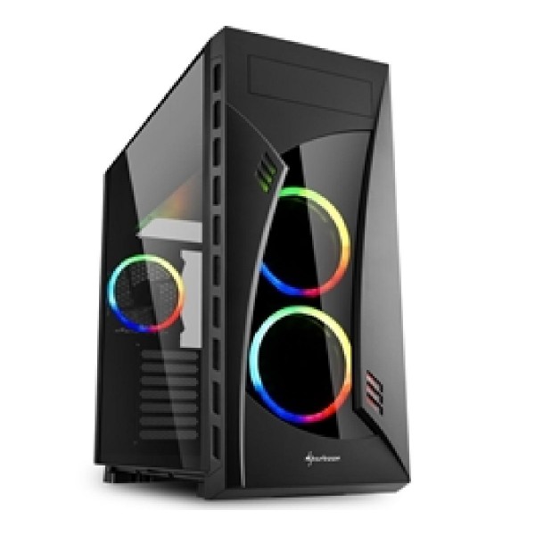 SHARKOON PC CHASSIS NIGHT SHARK RGB, MIDI TOWER ATX, BLACK, W/O PSU, 2x12CM FRONT RGB LED FAN, 1x12CM REAR RGB LED FAN, 2YW.