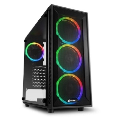 SHARKOON PC CHASSIS TG4M RGB, MIDI TOWER ATX, BLACK, W/O PSU, 3x12CM FRONT RGB LED FAN, 1x12CM REAR RGB LED FAN, 2YW. SHARKOON PC CHASSIS TG4M RGB, MIDI TOWER ATX, BLACK, W/O PSU, 3x12CM FRONT RGB LED FAN, 1x12CM REAR RGB LED FAN, 2YW.