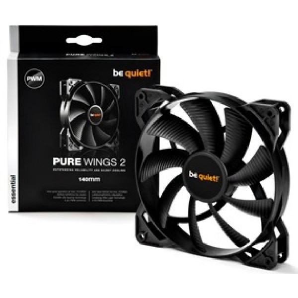 BEQUIET FAN PURE WINGS 2 PWM 140MM  BL040, 4 PIN PWM, 1000RPM, 61,2CFM/104M3/H, 19,8 dB, Lifespan 80000h, BLACK, 3YW