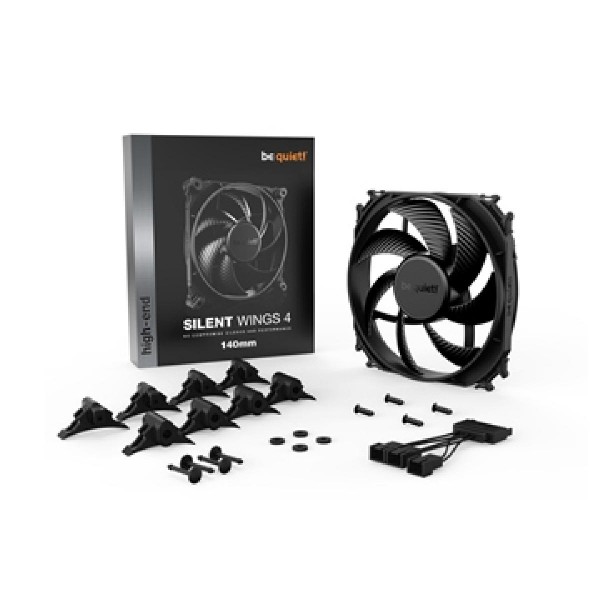 BEQUIET FAN SILENT WINGS 4 140MM BL095, 1100RPM, 51,3CFM/87,16M3/H, 13,6 dB, Lifespan 300000h, BLACK, 5YW. BEQUIET FAN SILENT WINGS 4 140MM BL095, 1100RPM, 51,3CFM/87,16M3/H, 13,6 dB, Lifespan 300000h, BLACK, 5YW.