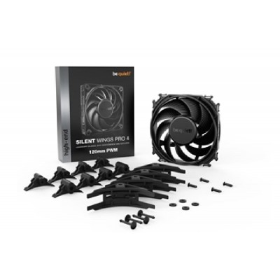 BEQUIET FAN SILENT WINGS PRO 4 120MM PWM BL098, 3000RPM, 83,9CFM/142,5M3/H, 36,9 dB, Lifespan 300000h, BLACK, 5YW. BEQUIET FAN SILENT WINGS PRO 4 120MM PWM BL098, 3000RPM, 83,9CFM/142,5M3/H, 36,9 dB, Lifespan 300000h, BLACK, 5YW.