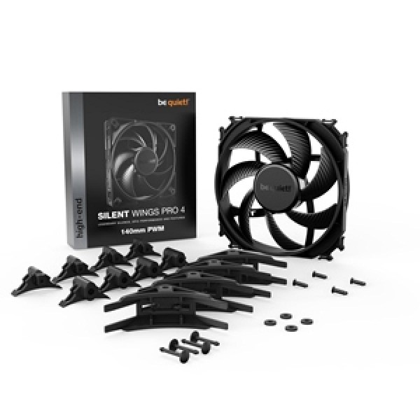 BEQUIET FAN SILENT WINGS PRO 4 140MM PWM BL099, 2400RPM, 97,41CFM/165,5M3/H, 36,8 dB, Lifespan 300000h, BLACK, 5YW. BEQUIET FAN SILENT WINGS PRO 4 140MM PWM BL099, 2400RPM, 97,41CFM/165,5M3/H, 36,8 dB, Lifespan 300000h, BLACK, 5YW.