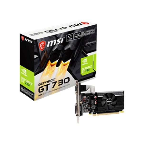 MSI VGA PCI-E NVIDIA GF GT 730 N730K-2GD3/LP, 2GB/ 64BIT DDR3, 15 PIN DSUB/ DL DVI-D/ HDMI, 1 SLOT FANSINK, 3YW.