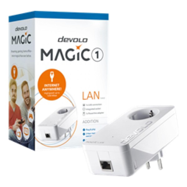 DEVOLO POWERLINE MAGIC 1 LAN 1-1-1 EU SINGLE (8294), 1x MAGIC 1 LAN ADAPTER, 1200Mbps, SHUKO, AC POWER OUT SOCKET, 3YW.