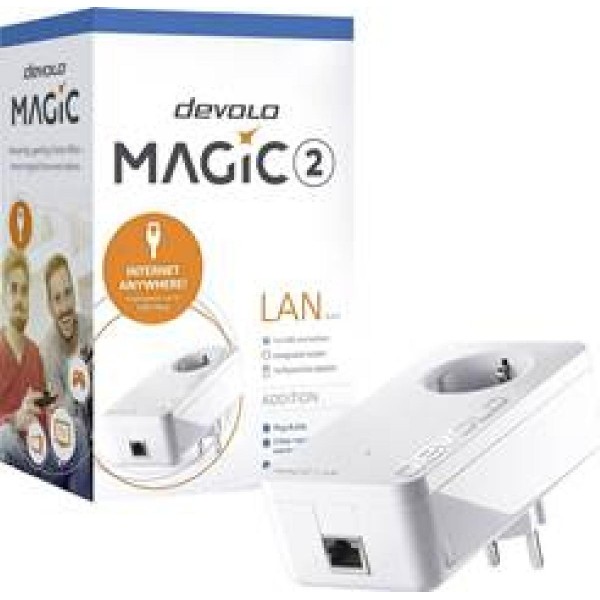 DEVOLO POWERLINE MAGIC 2 LAN 1-1-1 EU SINGLE (8259), 1x MAGIC 2 LAN ADAPTER, 2400Mbps, SHUKO, AC POWER OUT SOCKET, 3YW.