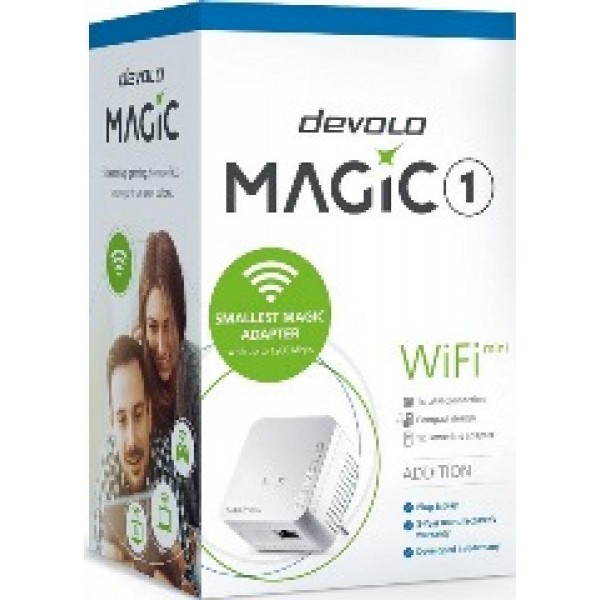 DEVOLO POWERLINE MAGIC 1 WIFI MINI EU SINGLE (8559), 1x MAGIC 1 WiFi Mini (WIRELESS) ADAPTER, 1200Mbps, SHUKO, AC POWER OUT SOCKET, 3YW.