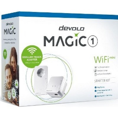 DEVOLO POWERLINE MAGIC 1 WIFI MINI EU STARTER KIT (8568), 1x MAGIC 1 WIFI MINI (WIRELESS) & 1x MAGIC 1 LAN ADAPTER, 1200Mbps, SHUKO, AC POWER OUT SOCKET, 3YW. DEVOLO POWERLINE MAGIC 1 WIFI MINI EU STARTER KIT (8568), 1x MAGIC 1 WIFI MINI (WIRELESS) & 1x MAGIC 1 LAN ADAPTER, 1200Mbps, SHUKO, AC POWER OUT SOCKET, 3YW.