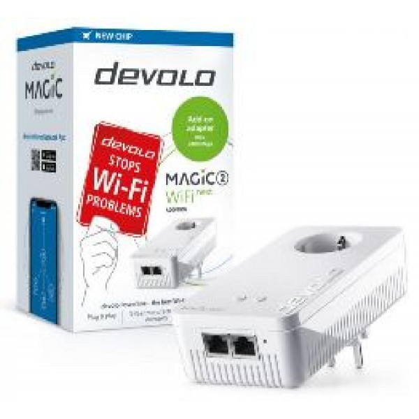 DEVOLO POWERLINE MAGIC 2 WIFI NEXT EU SINGLE (8610), 1x MAGIC 2 WiFi (WIRELESS) ADAPTER, 2400Mbps, SHUKO, AC POWER OUT SOCKET, 3YW.