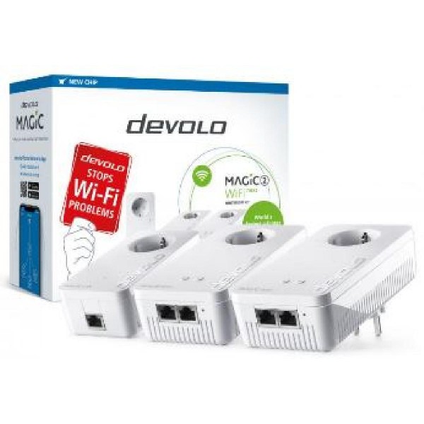 DEVOLO POWERLINE MAGIC 2 WIFI NEXT EU MULTIROOM KIT (8632), 1x MAGIC 2 LAN ADAPTER & 2x MAGIC 2 WiFi (WIRELESS) ADAPTER, 2400Mbps, SHUKO, AC POWER OUT SOCKET, 3YW.