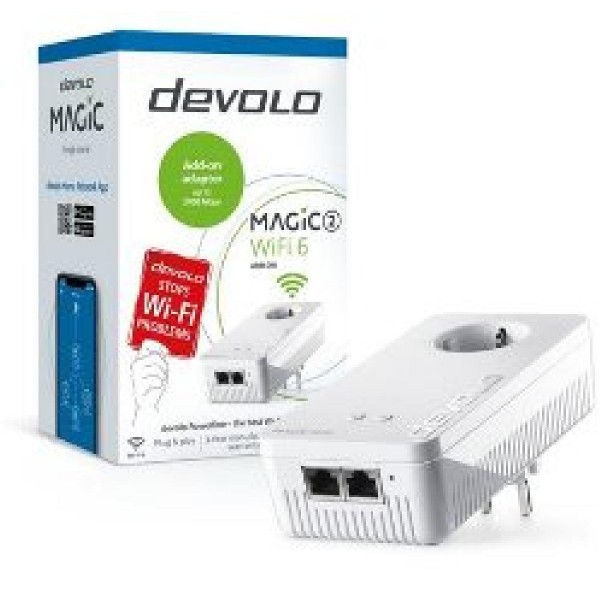 DEVOLO POWERLINE MAGIC 2 WIFI 6 (8811), 1x MAGIC 2 WiFi 6 (WIRELESS) ADAPTER, 2400Mbps, SHUKO, AC POWER OUT SOCKET, 3YW.