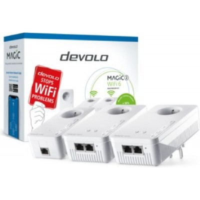 DEVOLO POWERLINE MAGIC 2 WIFI 6 MULTIROOM KIT (8830), 1x MAGIC 2 LAN ADAPTER & 2x MAGIC 2 WiFi 6 (WIRELESS) ADAPTER, 2400Mbps, SHUKO, AC POWER OUT SOCKET, 3YW. DEVOLO POWERLINE MAGIC 2 WIFI 6 MULTIROOM KIT (8830), 1x MAGIC 2 LAN ADAPTER & 2x MAGIC 2 WiFi 6 (WIRELESS) ADAPTER, 2400Mbps, SHUKO, AC POWER OUT SOCKET, 3YW.