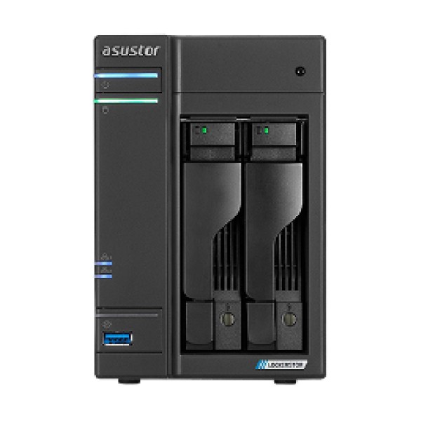 ASUSTOR NAS AS6602T LOCKERSTOR 2, DT, 2 BAYS HOT SWAP, INTEL CELERON J4125 2.0GHz QC (burst 2.7GHz), 4GB (MAX 8GB), SSD CACHING, 3xUSB3.2 GEN1, 2,5 GbEx2, HDMI 2.0, WoL, WoW, IR, 3YW.