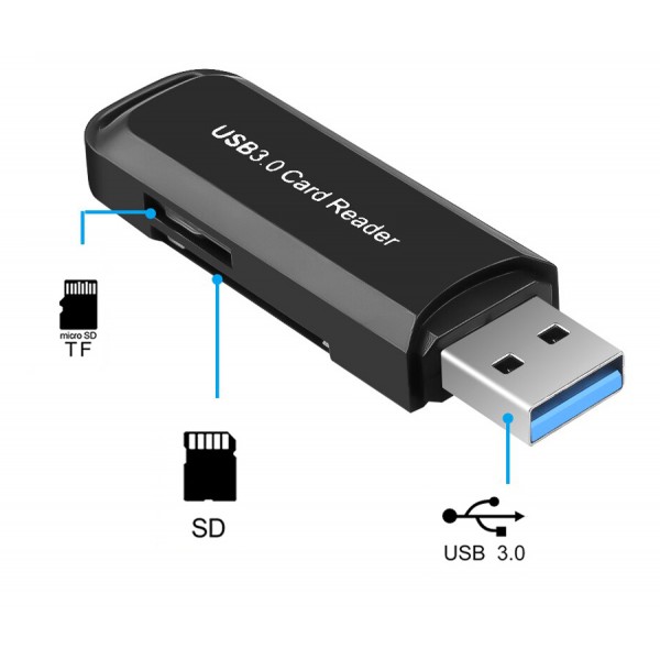 POWERTECH mini card reader USB 3.0 PT-892, SD card, μαύρος