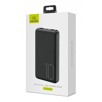 USAMS power bank PB7 10000mAh, 2x output, 2.1A, μαύρο USAMS power bank PB7 10000mAh, 2x output, 2.1A, μαύρο