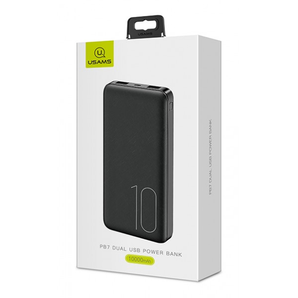 USAMS power bank PB7 10000mAh, 2x output, 2.1A, μαύρο