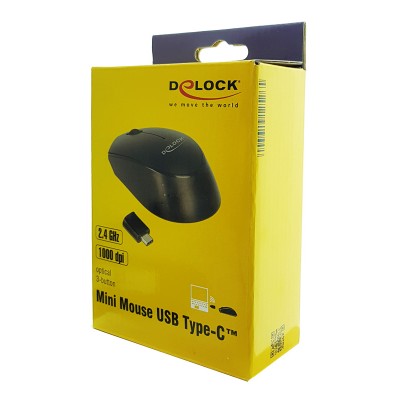 DELOCK Wireless mini Mouse, Οπτικό, USB Type-C receiver, 3-button, μαύρο DELOCK Wireless mini Mouse, Οπτικό, USB Type-C receiver, 3-button, μαύρο