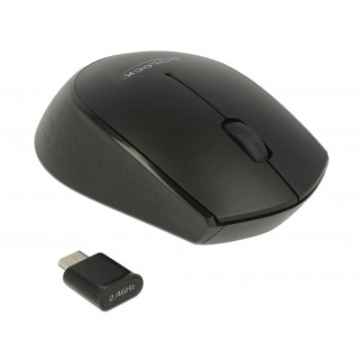 DELOCK Wireless mini Mouse, Οπτικό, USB Type-C receiver, 3-button, μαύρο DELOCK Wireless mini Mouse, Οπτικό, USB Type-C receiver, 3-button, μαύρο