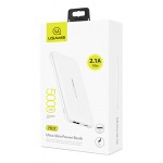 USAMS power bank PB33 5000mAh, slim, 1x output, 2.1A, λευκό