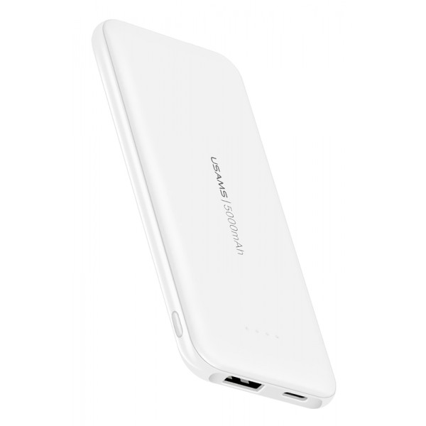 USAMS power bank PB33 5000mAh, slim, 1x output, 2.1A, λευκό