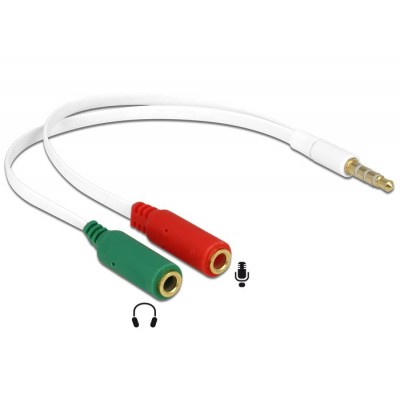 DELOCK Αντάπτορας από 2x 3.5mm 3-pin (F) σε 3.5mm 4-pin (M), λευκός DELOCK Αντάπτορας από 2x 3.5mm 3-pin (F) σε 3.5mm 4-pin (M), λευκός