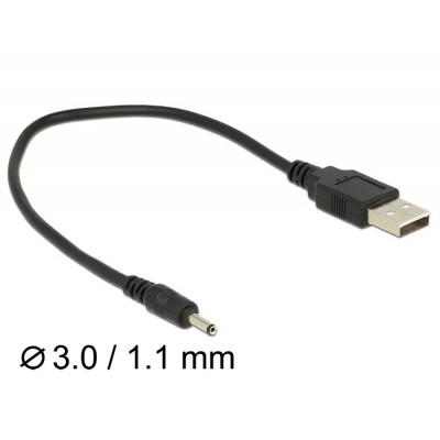 DELOCK Καλώδιο USB σε DC 3.0 x 1.1 mm male, 27cm, Black DELOCK Καλώδιο USB σε DC 3.0 x 1.1 mm male, 27cm, Black