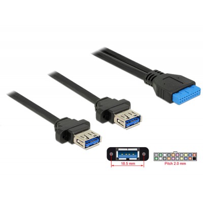 DELOCK Καλώδιο USB 3.0 19 pin header (F) σε 2x USB 3.0 Type-A (F), 80cm DELOCK Καλώδιο USB 3.0 19 pin header (F) σε 2x USB 3.0 Type-A (F), 80cm