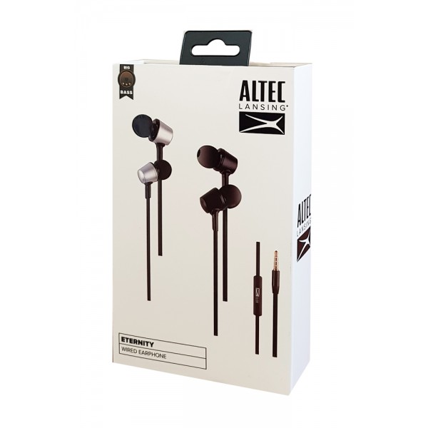 ALTEC LANSING earphones Eternity, mic, Button , 100dB, ασημί