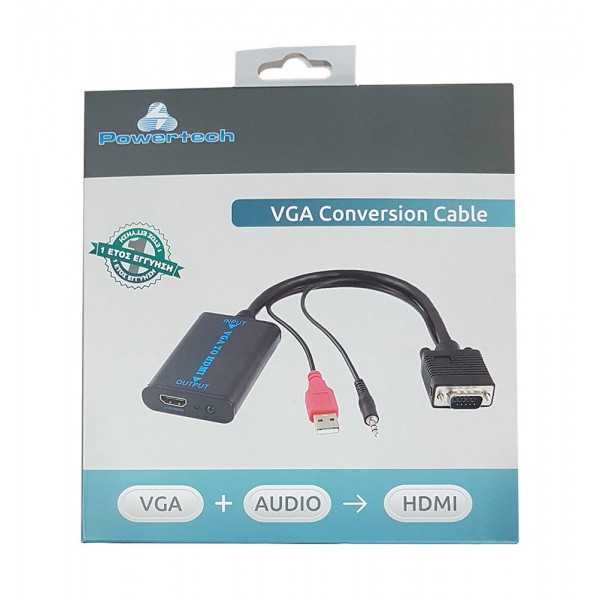 POWERTECH Μετατροπέας από VGA-USB-3.5mm audio jack σε HDMI 1.4V, 0.2m