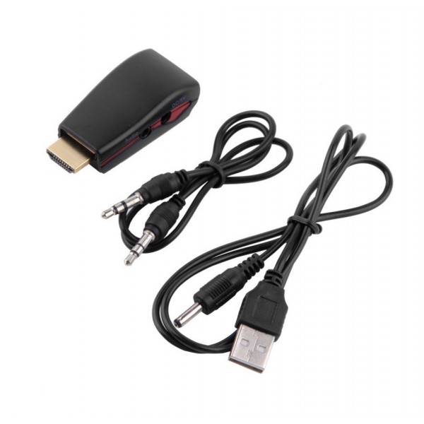 POWERTECH Μετατροπέας HDMI 19pin σε VGA, με audio jack, USB power, Black