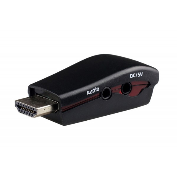 POWERTECH Μετατροπέας HDMI 19pin σε VGA, με audio jack, USB power, Black