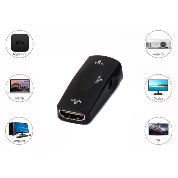 POWERTECH Μετατροπέας HDMI (F) σε VGA, με audio jack, AG6200-MCQ, Black