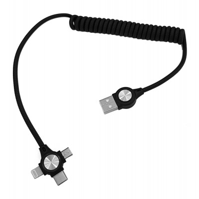 POWERTECH Καλώδιο USB σε Micro USB, Type C & 8-pin, σπιράλ, μαύρο POWERTECH Καλώδιο USB σε Micro USB, Type C & 8-pin, σπιράλ, μαύρο