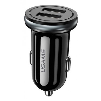 USAMS φορτιστής αυτοκινήτου C4, 2x USB, 4.8A, μεταλλικός, μαύρος