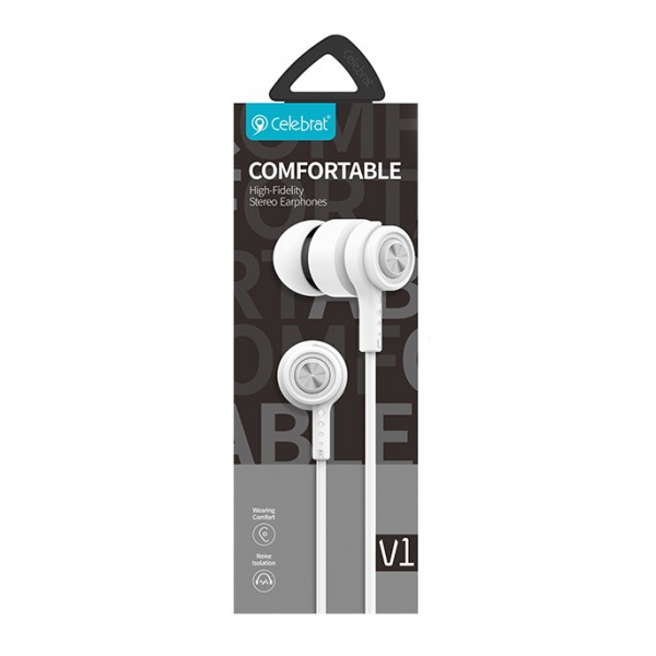 CELEBRAT Earphones CLB-V1-WH με μικρόφωνο, 10mm, 3.5mm, 1.2m, λευκό