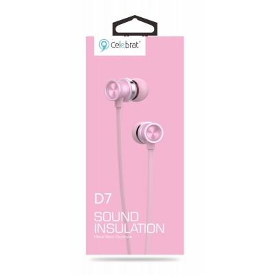 CELEBRAT Earphones με μικρόφωνο D7, on/off, 10mm, 1.2m, ροζ χρυσό