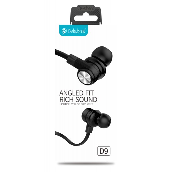 CELEBRAT earphones με μικρόφωνο D9, 10mm, 1.2m, μαύρα