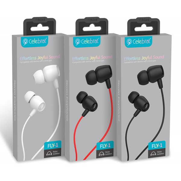 CELEBRAT Earphones Fly 1 με μικρόφωνο, 10mm, 3.5mm, 1.2m, κόκκινα