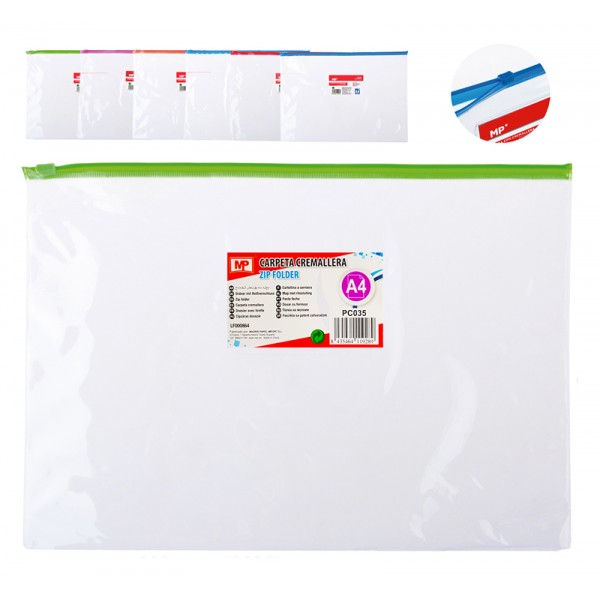 MP διάφανος φάκελος με zip PC035, Α4 21 x 29.7cm, 24 τμχ, χρωματιστοί MP διάφανος φάκελος με zip PC035, Α4 21 x 29.7cm, 24 τμχ, χρωματιστοί